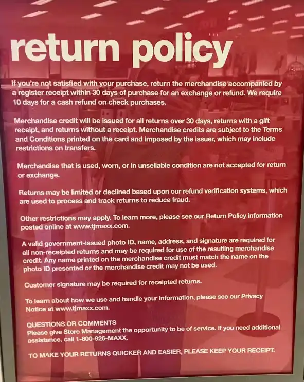 tj maxx return policy
